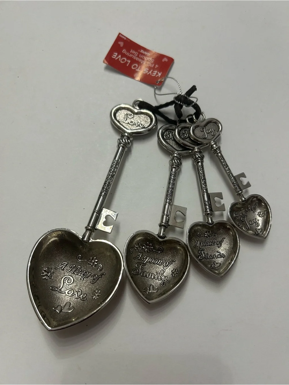 GANZ Heart Key Measuring Spoon Set Keys To Love 4 PC Metal Silver Tone